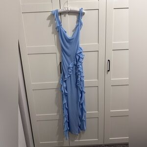 House of CB ARIELA
Soft Blue Ruffle Maxi Dress Size S